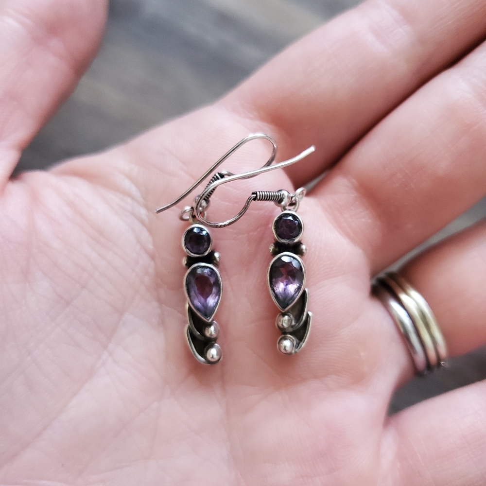 Pair of Sterling & Amethyst Earrings